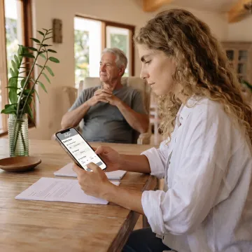 Working parent reviewing family care options