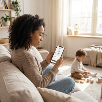 Working parent arranging trusted family care on a mobile app
