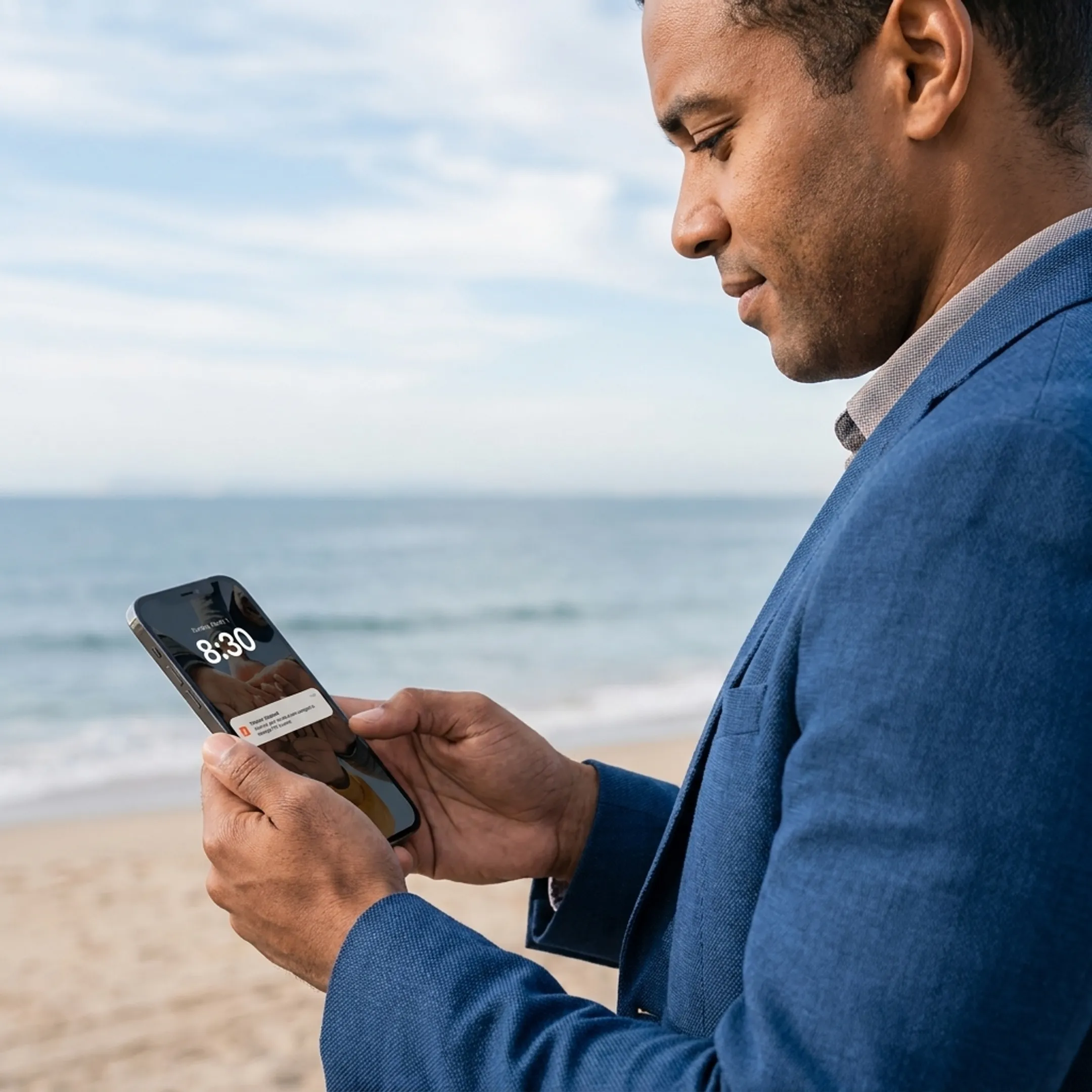 Working parent reviewing care navigation options on mobile device