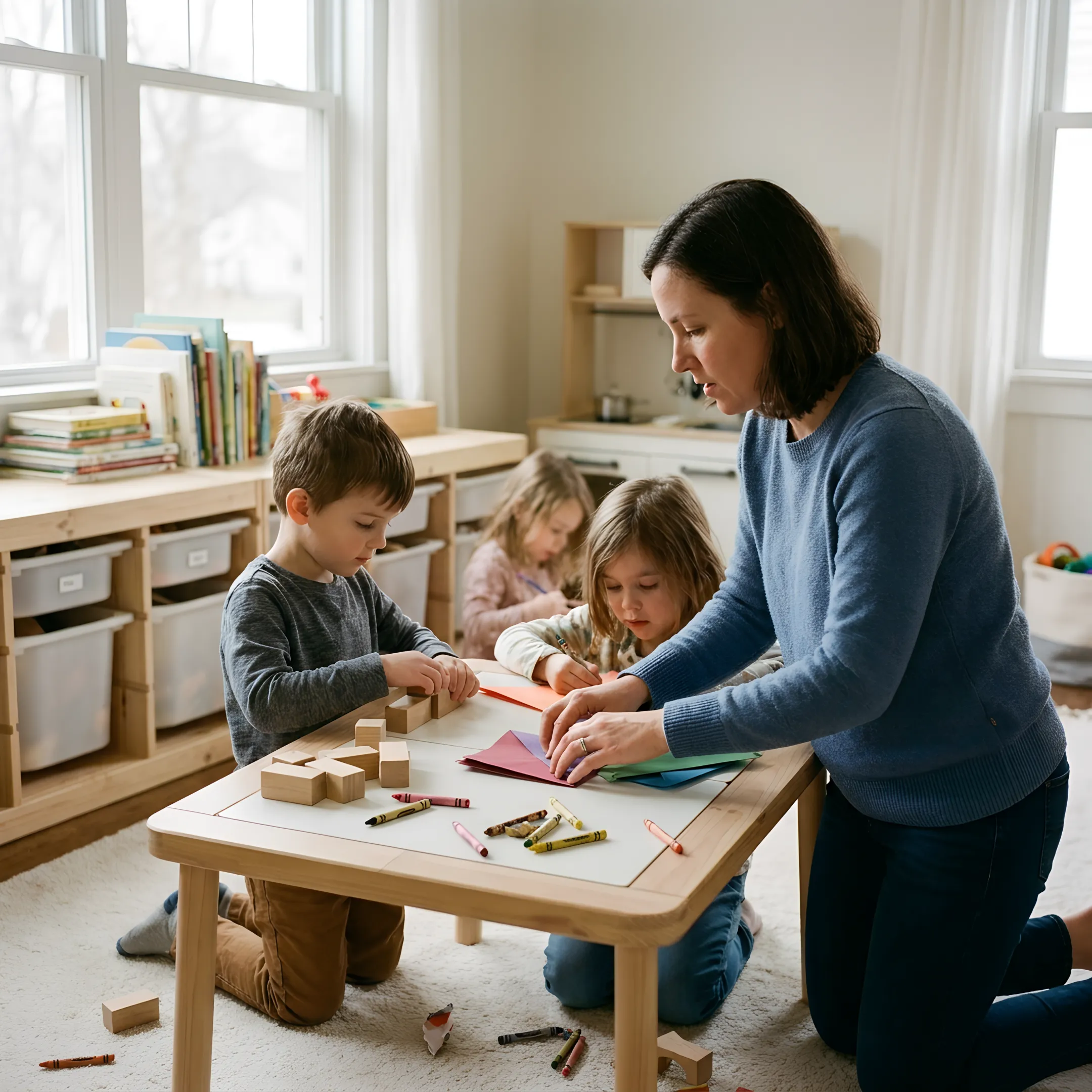 Children participating in an engaging after-school activity while caregivers supervise