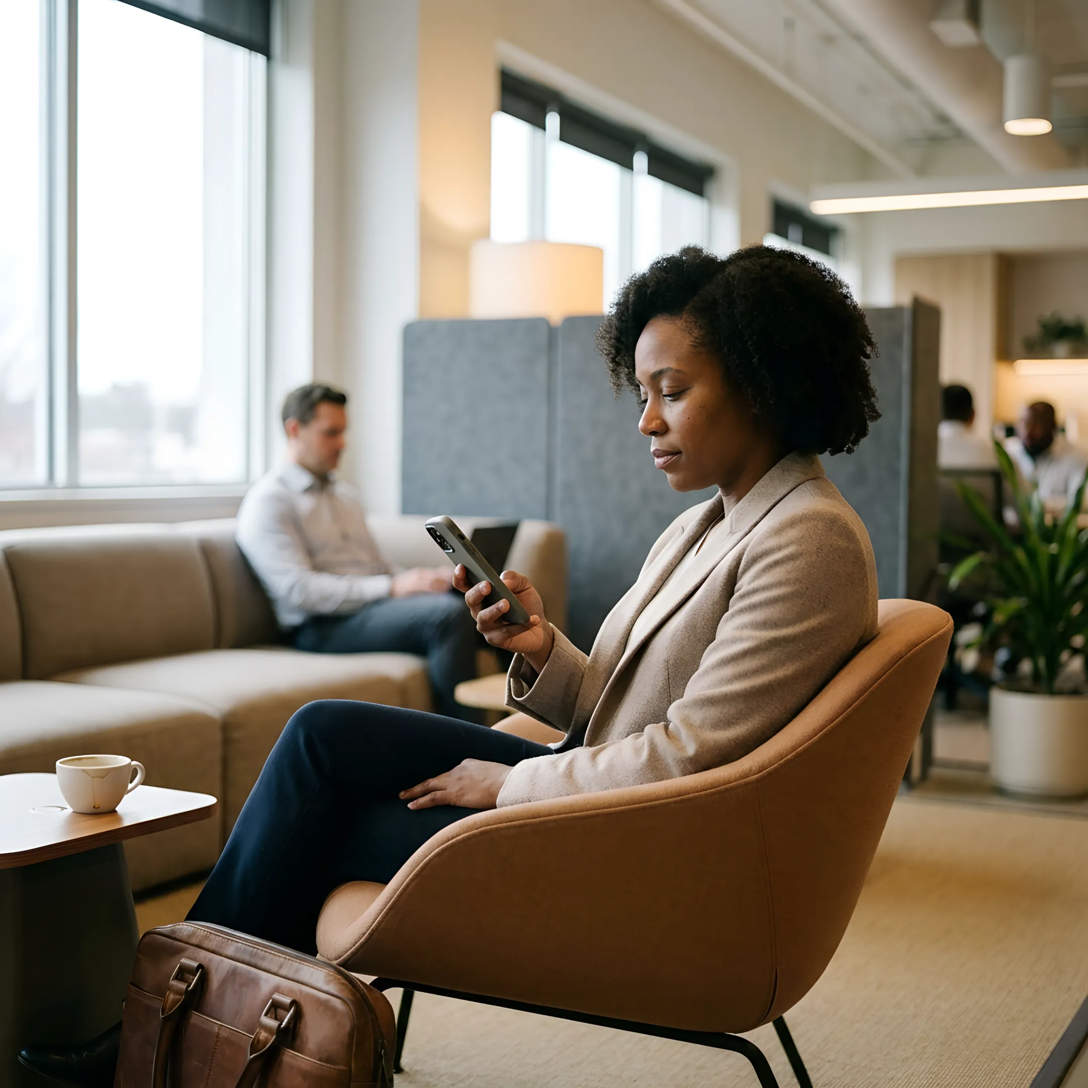 Employee using mobile app to manage corporate backup care benefits