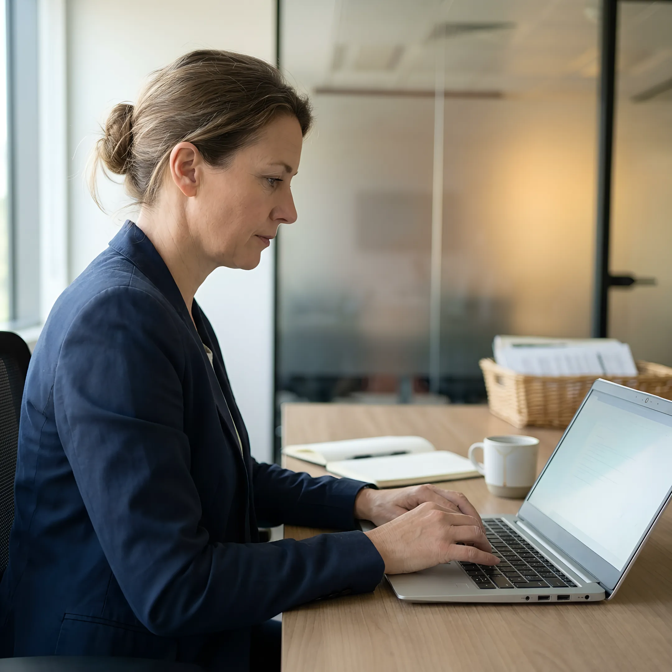 HR leader reviewing employee family care navigation platform on desktop