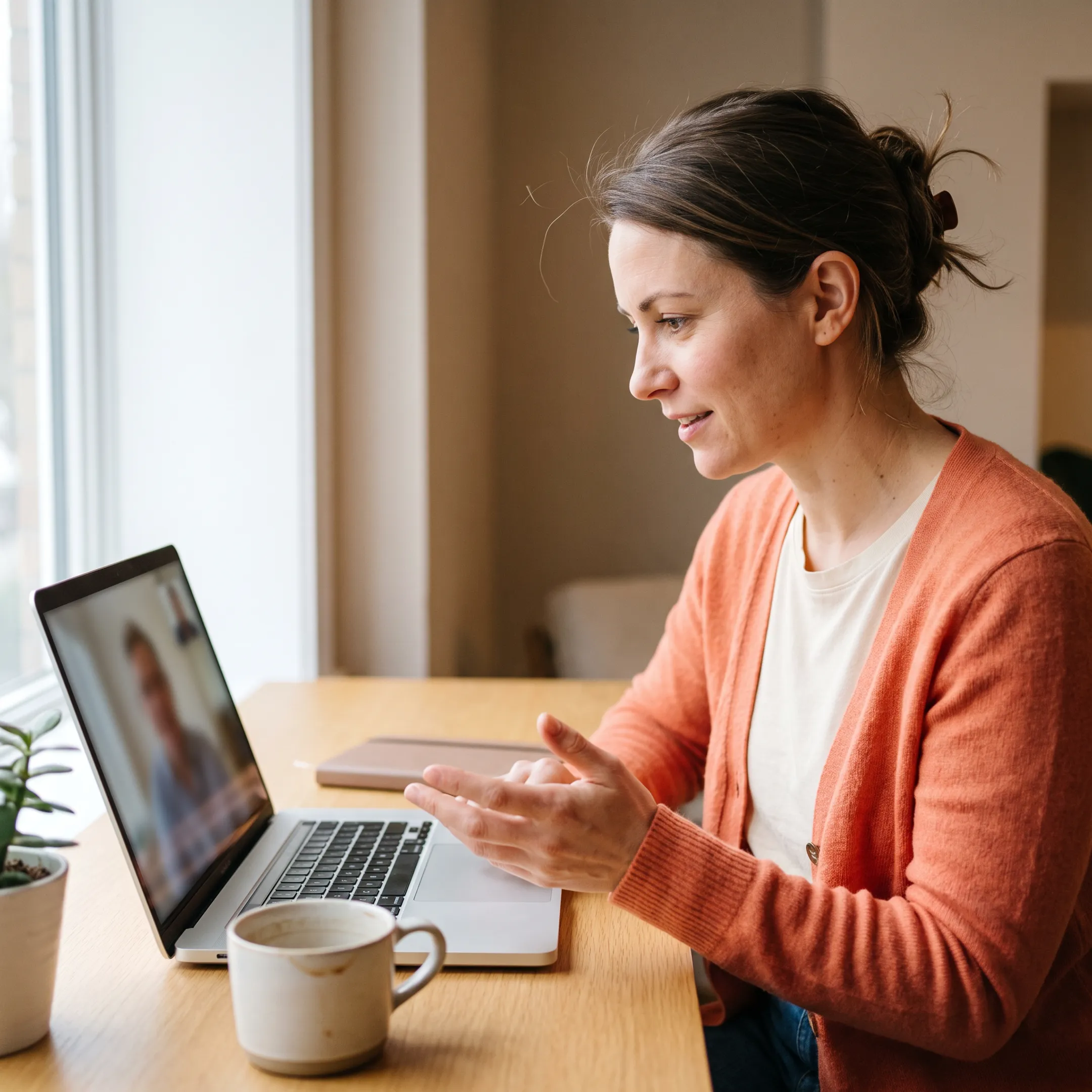 Caregiver receiving supportive guidance and coaching via digital consultation