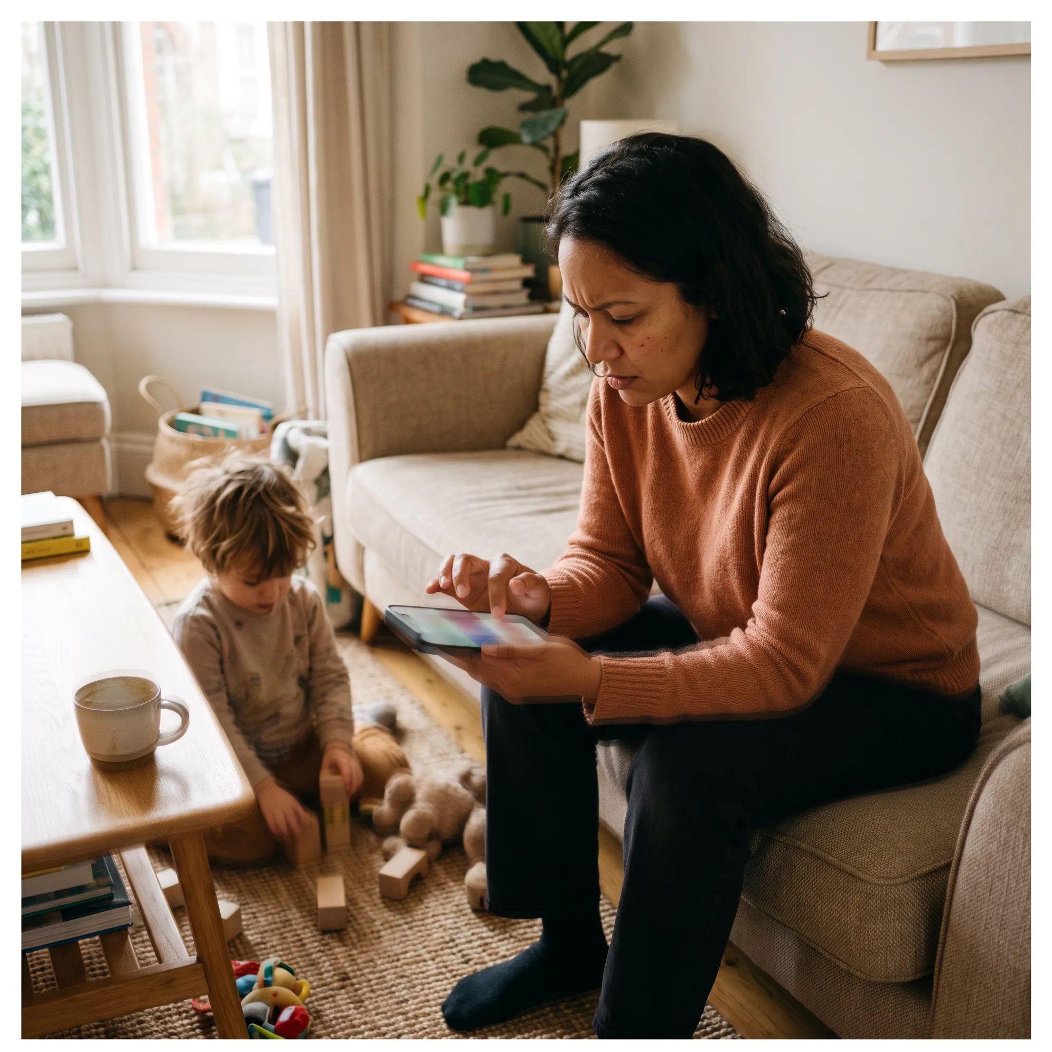 Employee using a family care benefits app