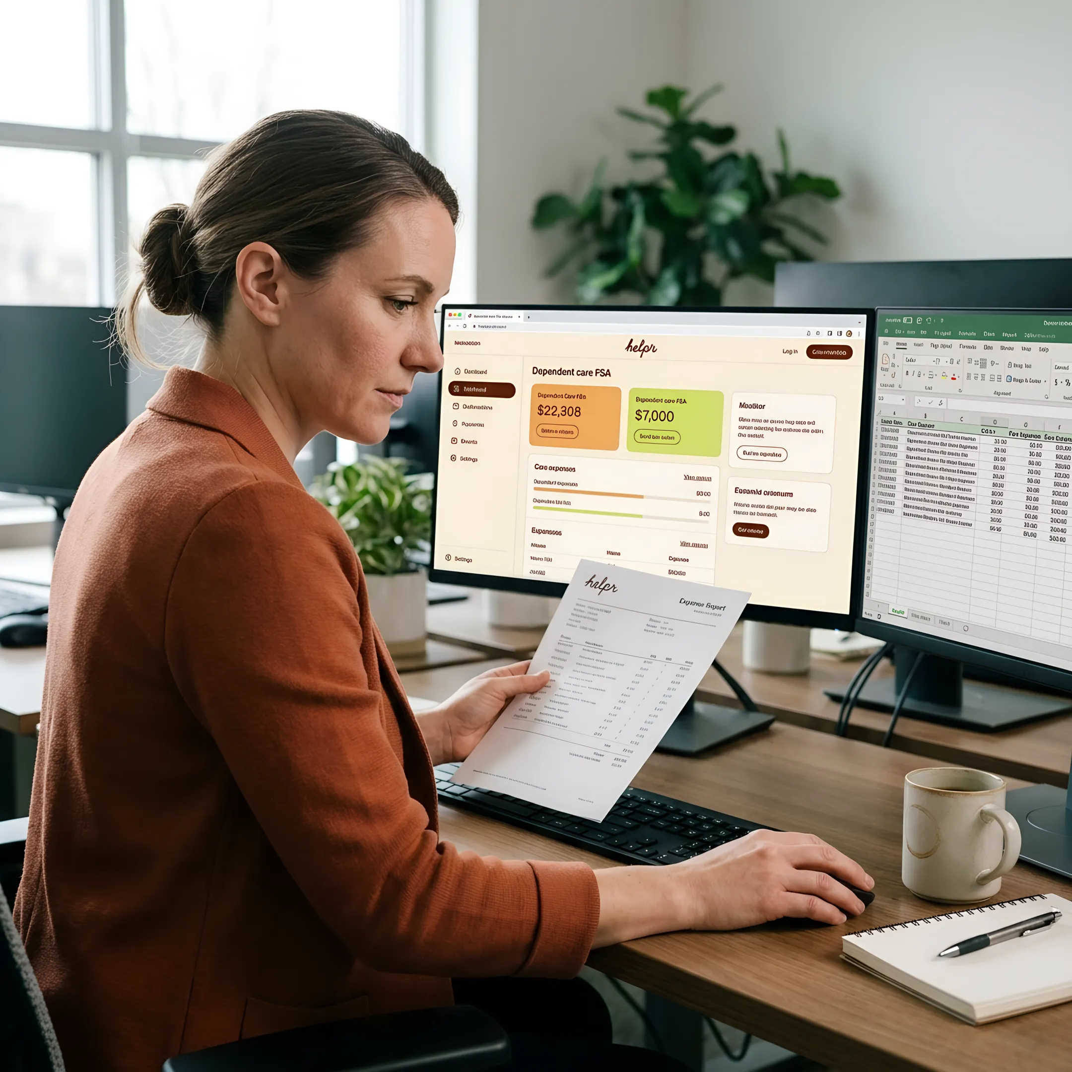 Benefits administrator reviewing dependent care reimbursement analytics