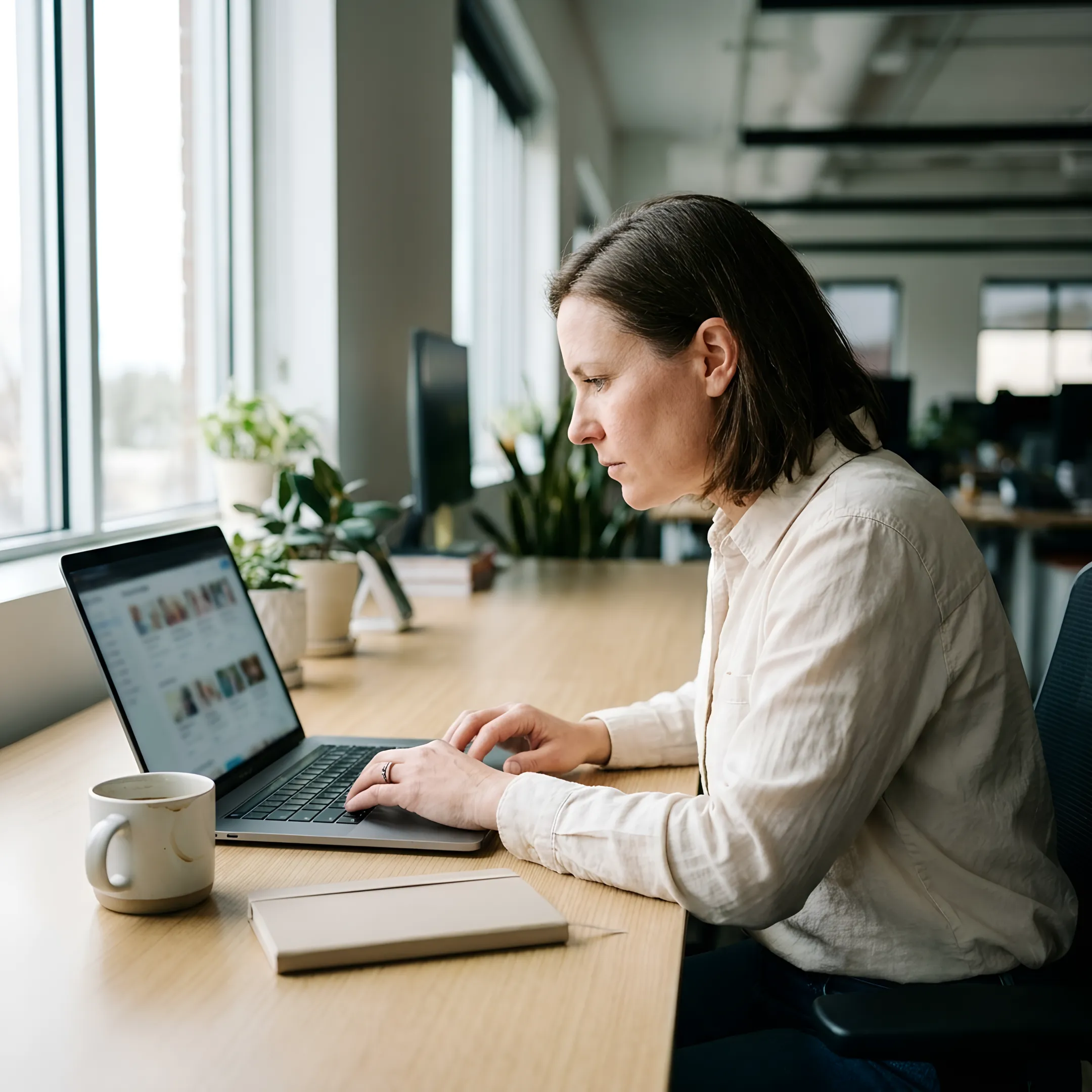 HR leader reviewing corporate backup care vendor solutions on a laptop