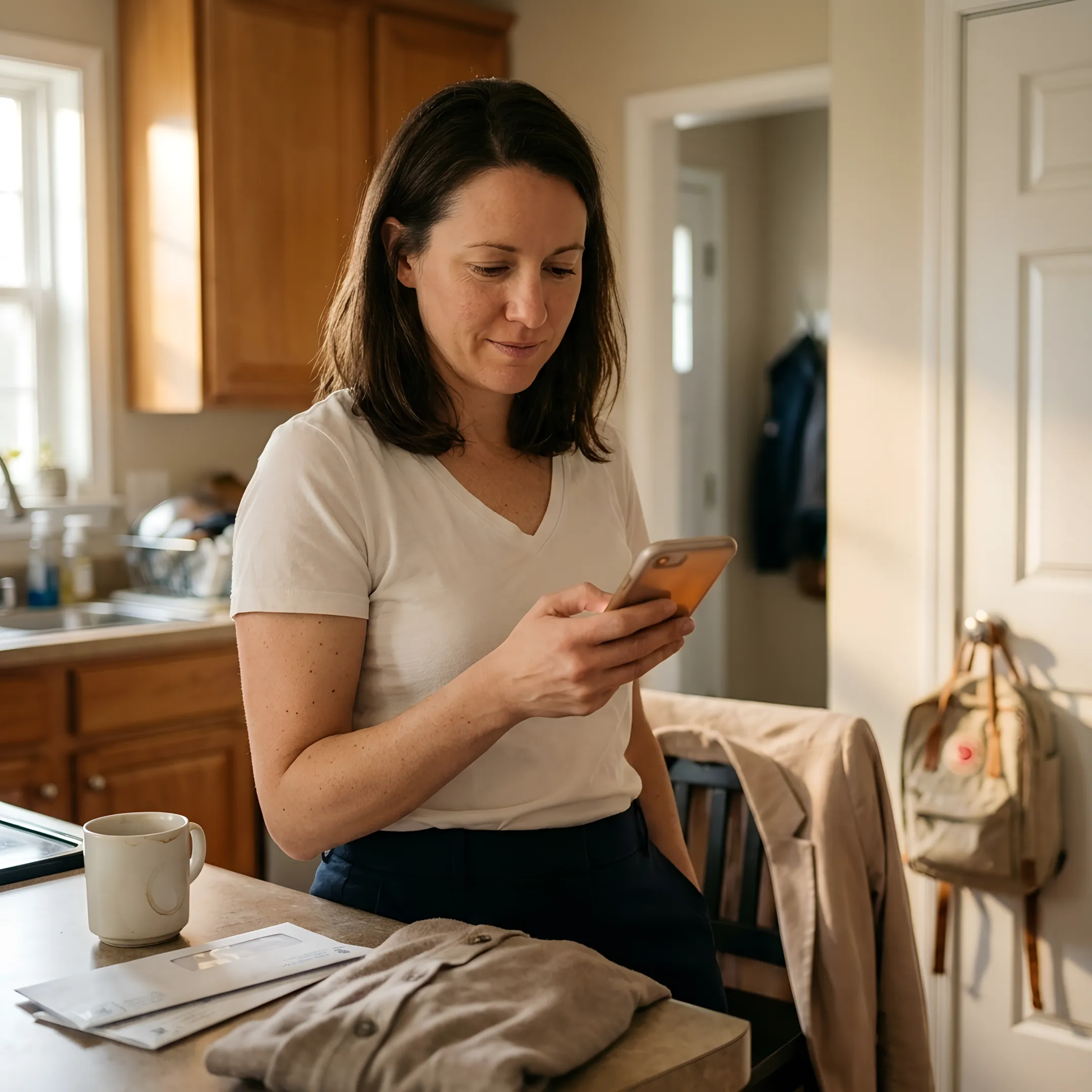 Working parent reviewing care navigation options on mobile device