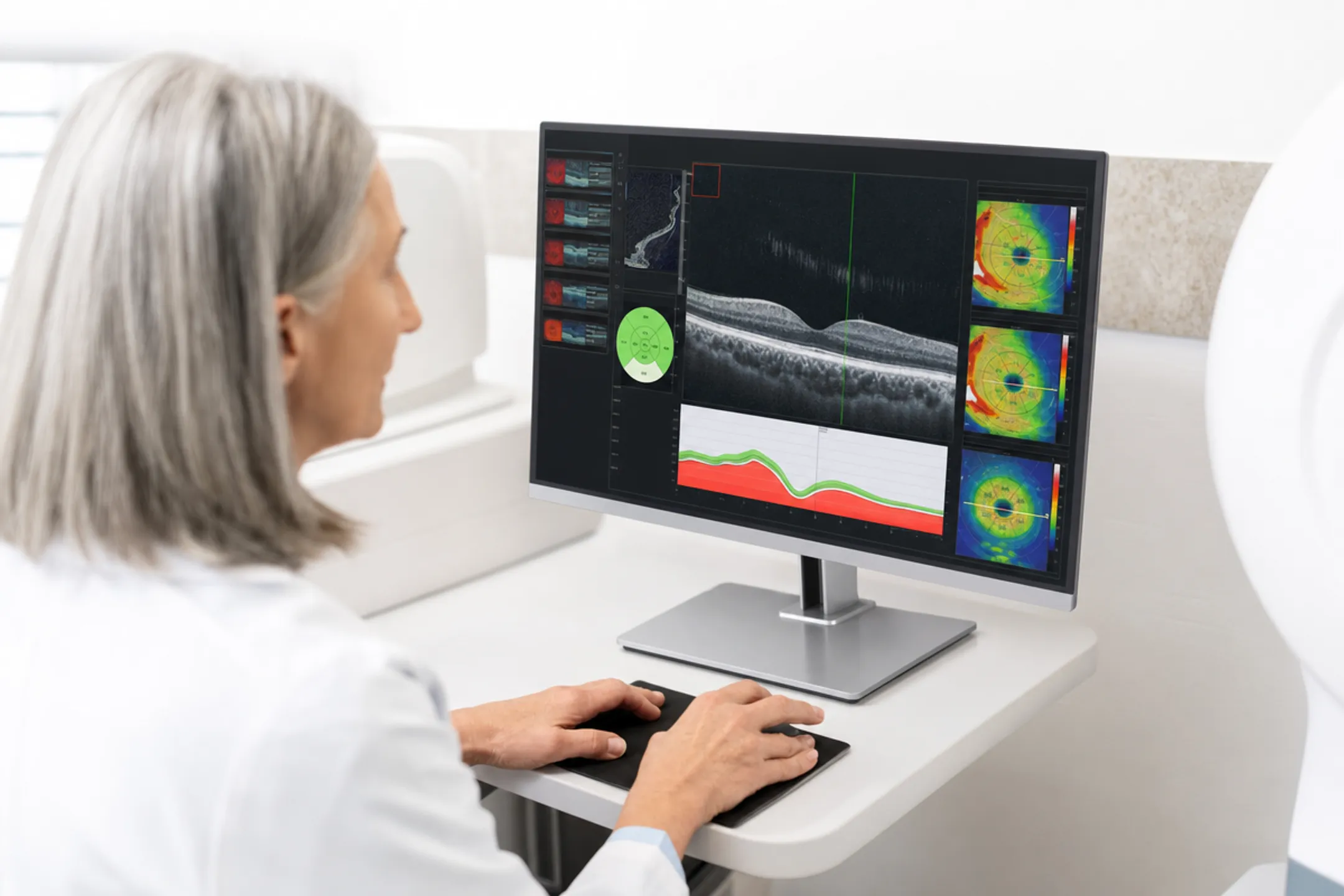 Healthcare professional reviewing diagnostic imaging results on screen
