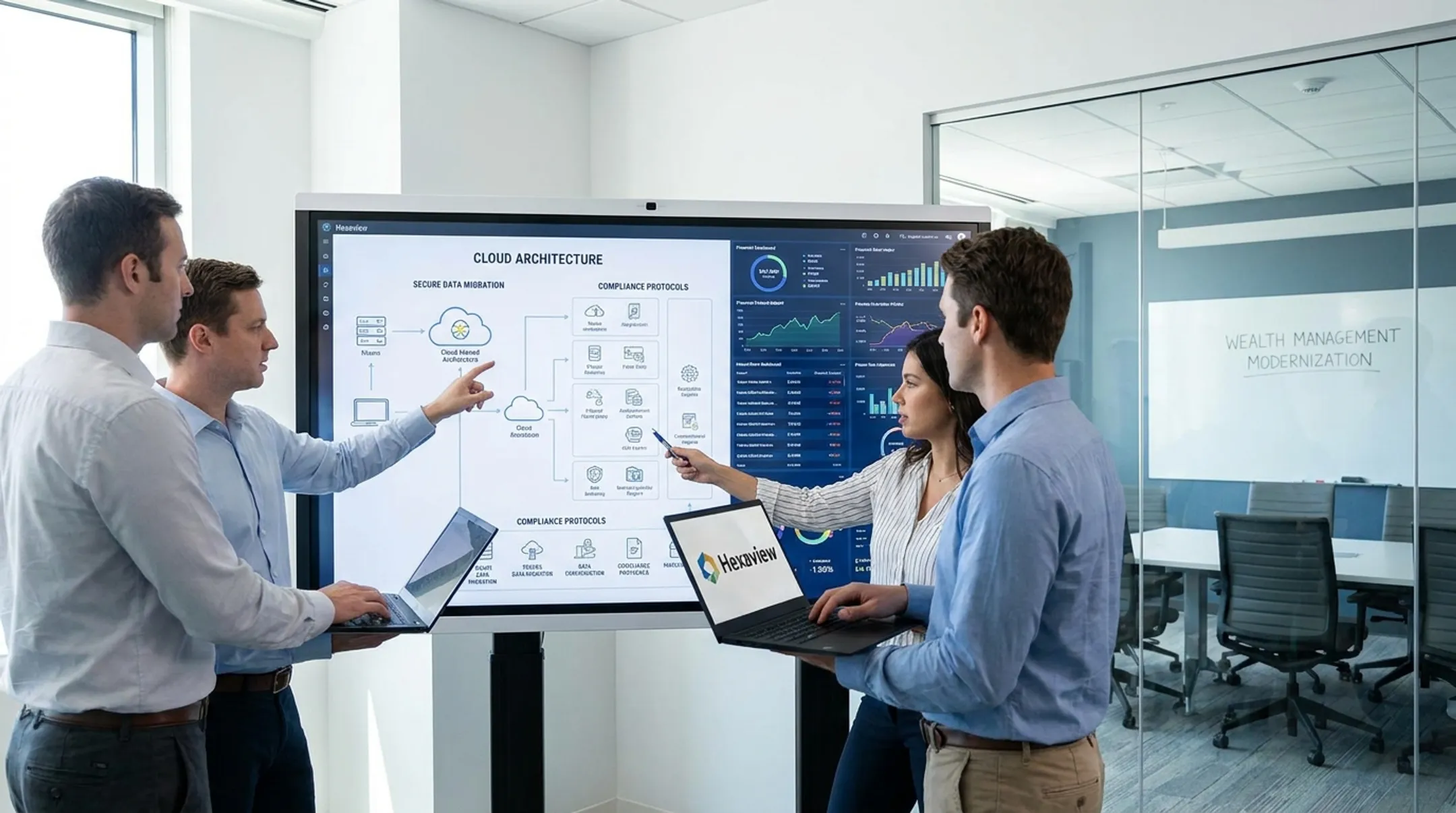 Hexaview team managing secure financial services legacy system migration