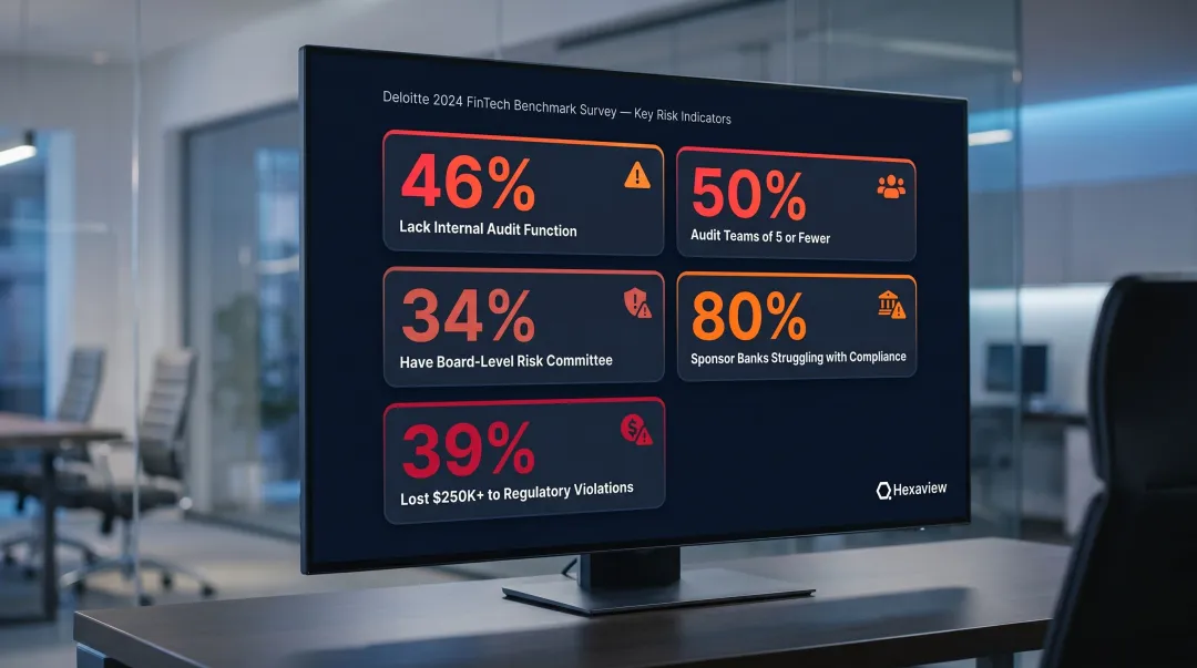 FinTech compliance gap statistics infographic showing five key benchmark findings