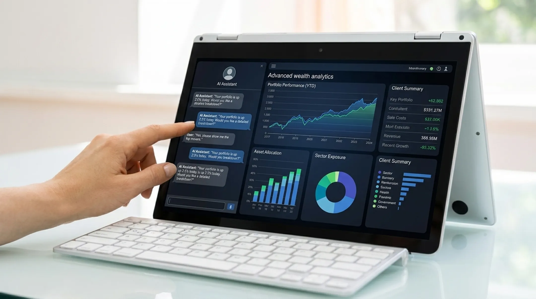 Hexaview fintech AI dashboard interface for wealth management clients
