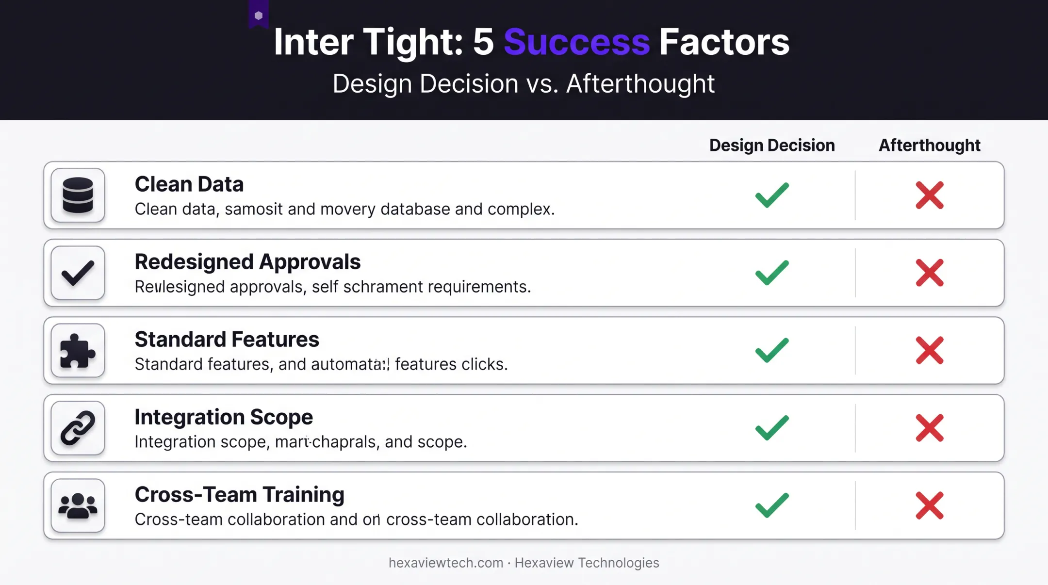 Five key factors determining CPQ implementation success comparison chart