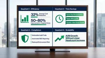 Intelligent automation business case outcomes showing cost reduction scalability and compliance benefits
