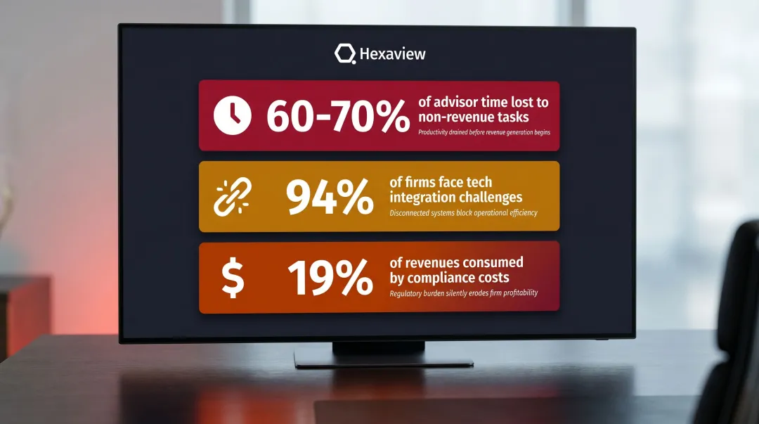 Wealth management industry statistics showing advisor time waste and compliance costs