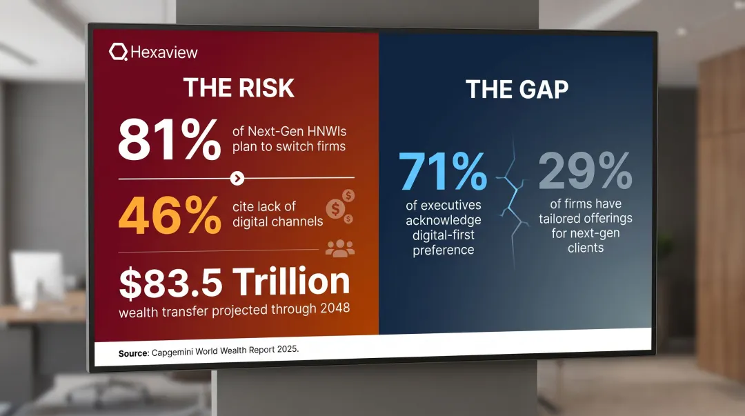 83.5 trillion generational wealth transfer risk next-gen HNWI digital expectations infographic