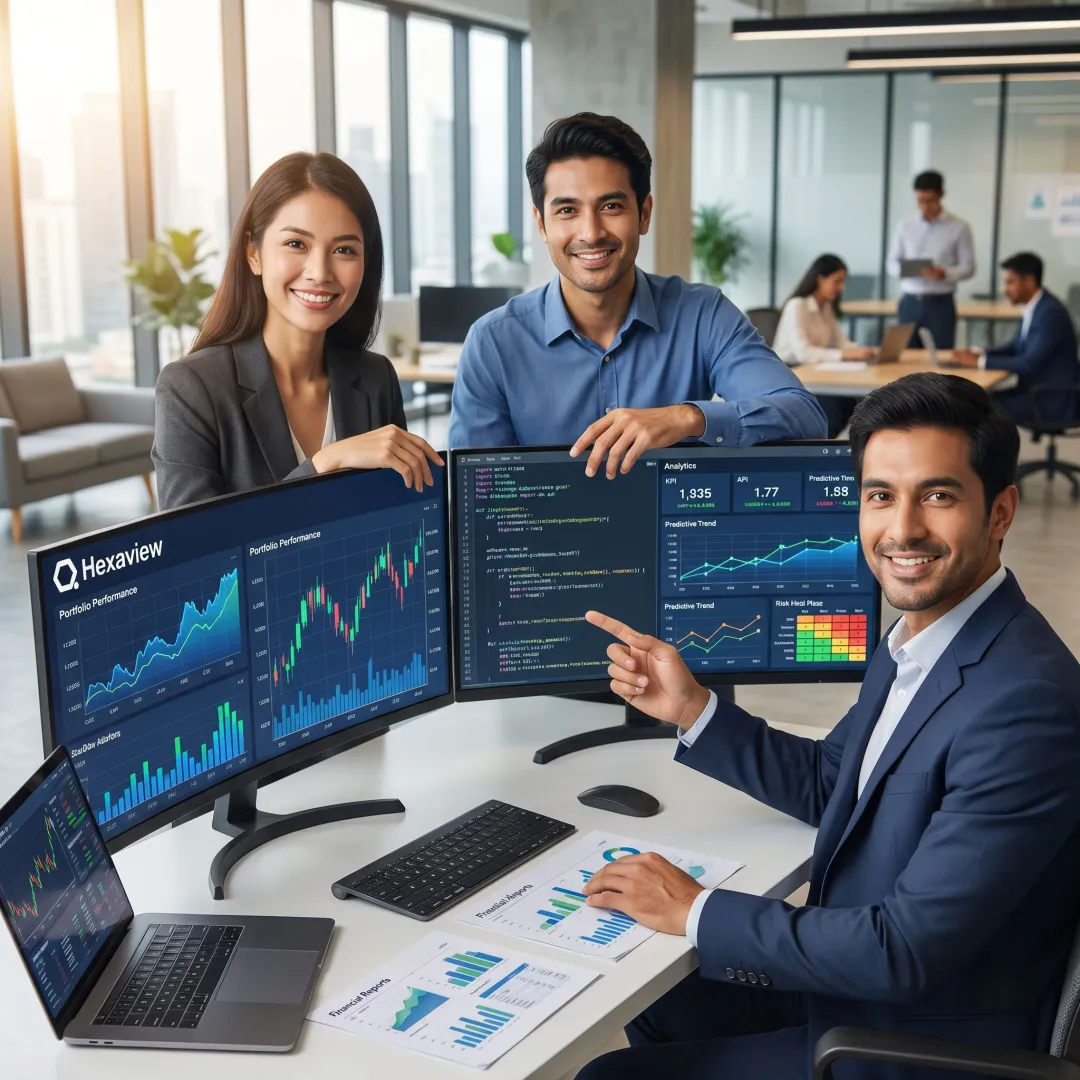 Financial machine learning model development team at work