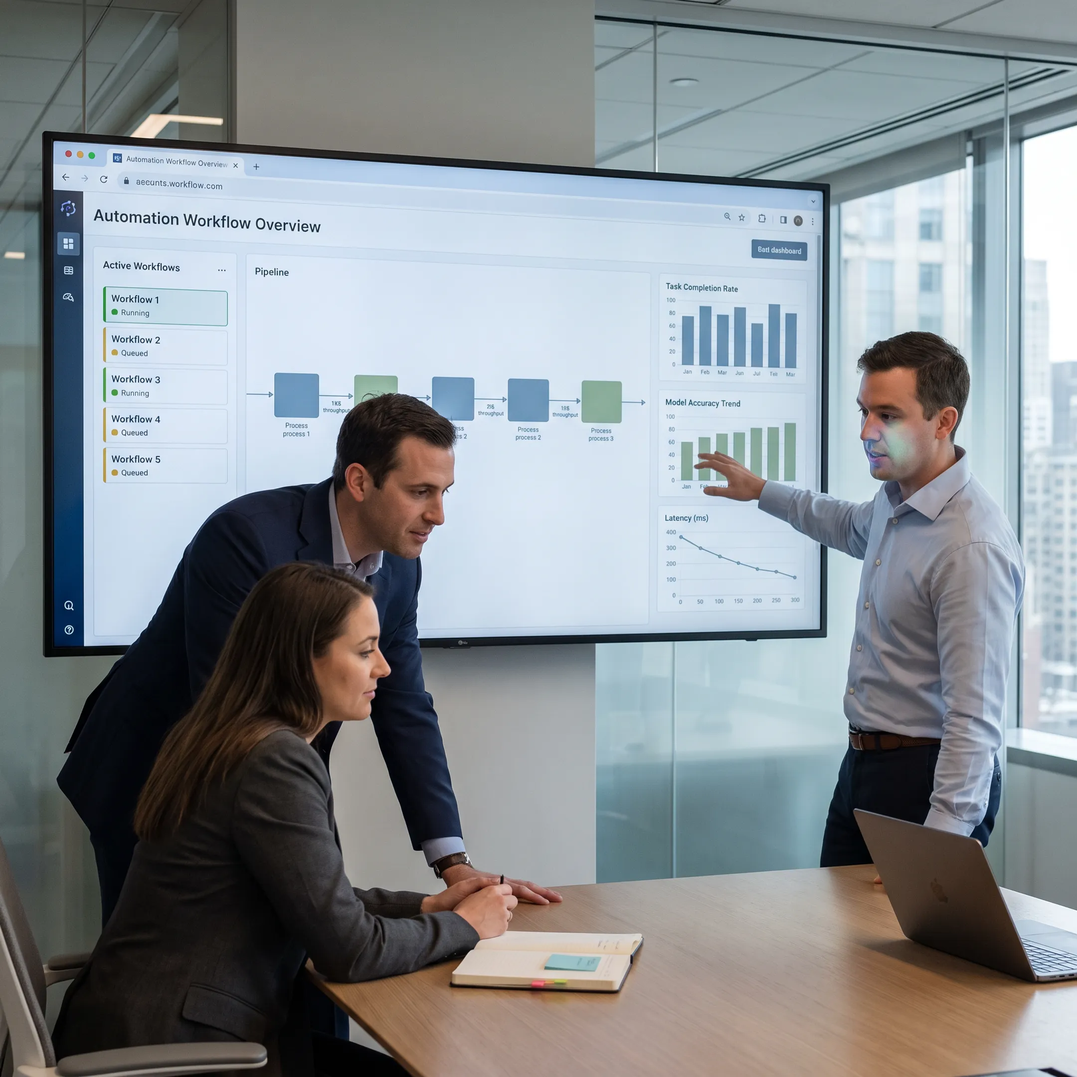 Consultants presenting a custom AI solution to business leaders