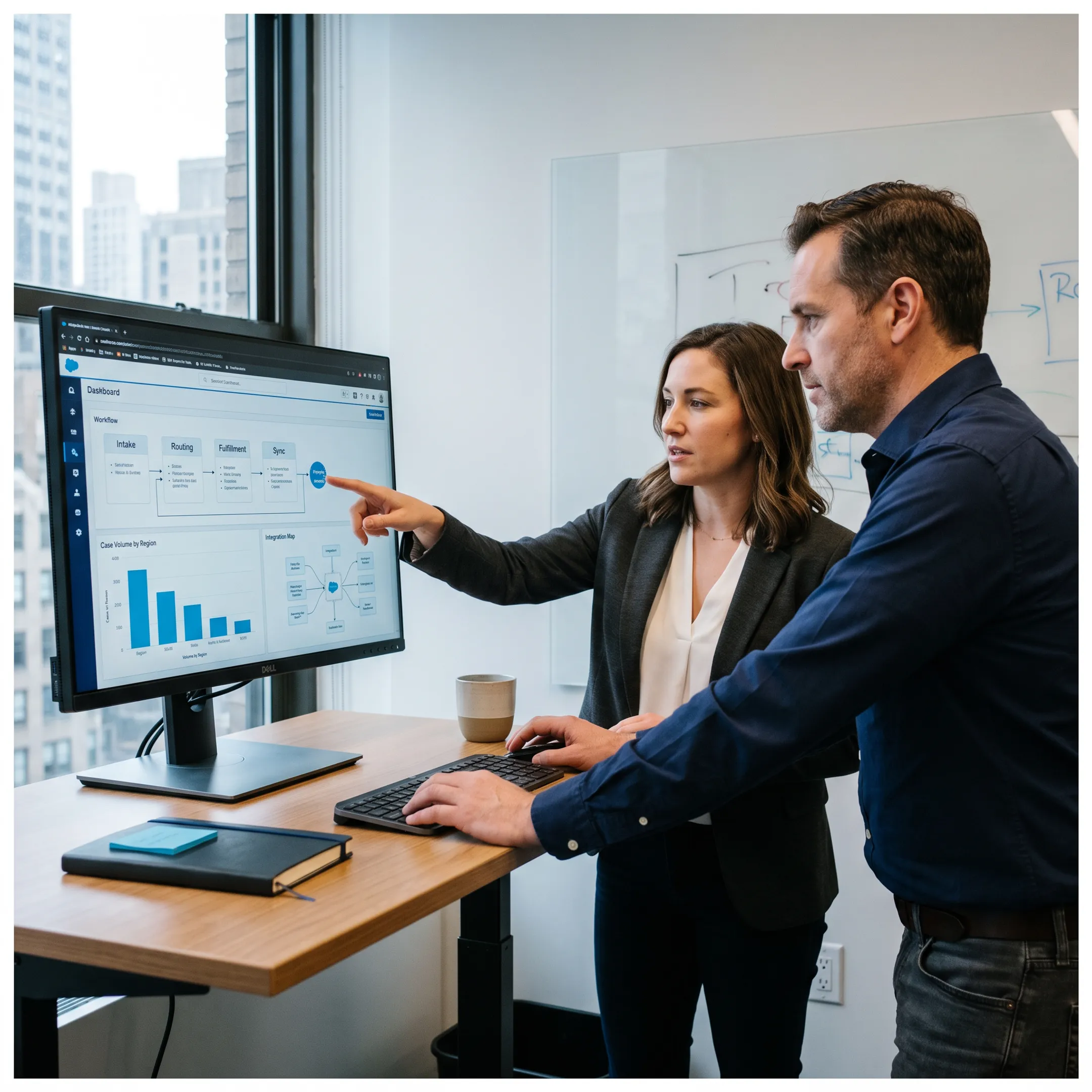 Team reviewing a connected Salesforce portal experience