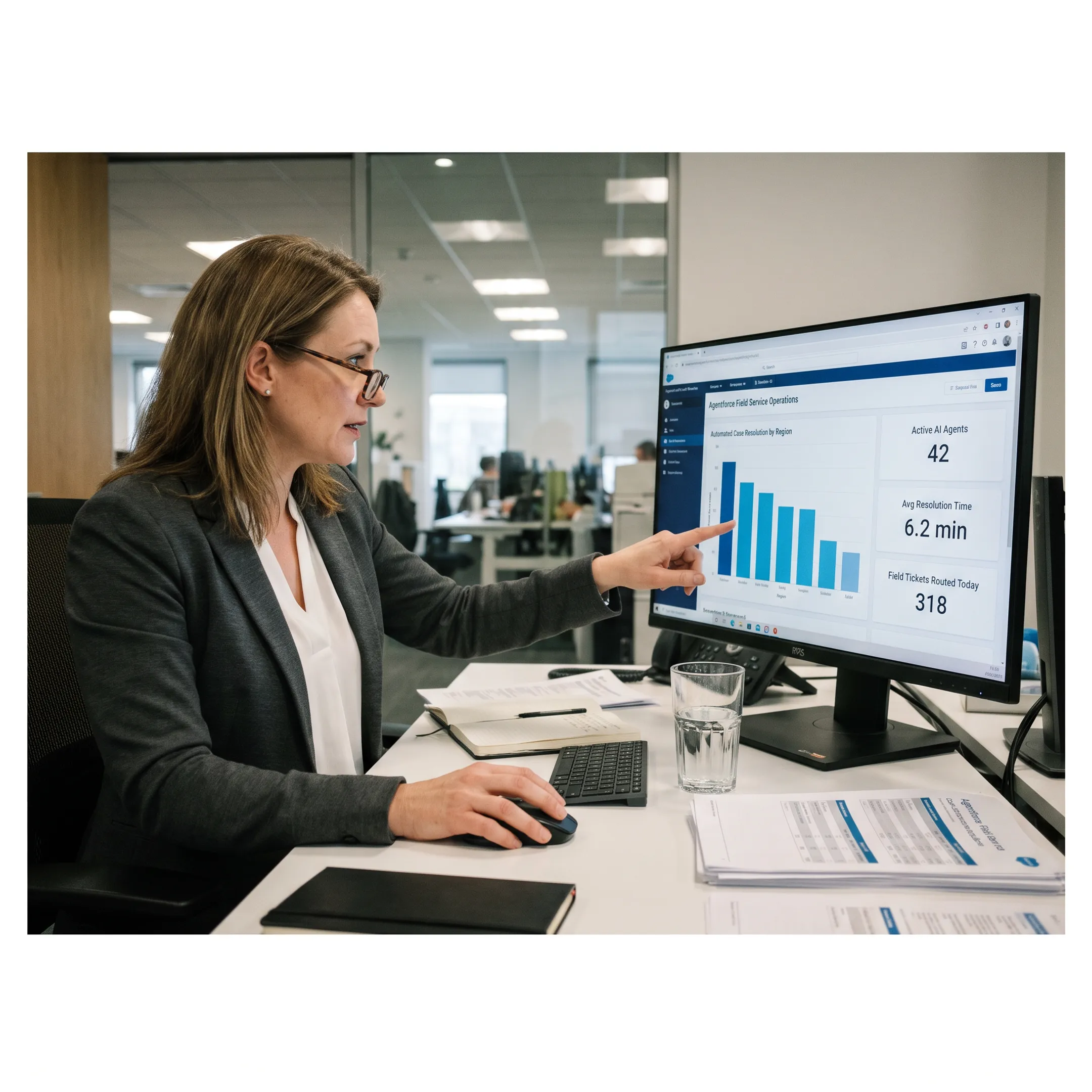 Operations manager reviewing Agentforce service automation