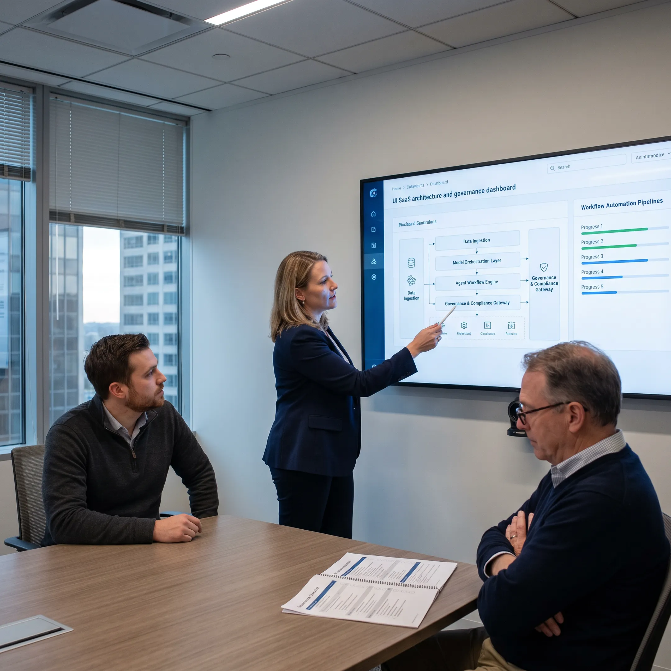 Consultants reviewing an enterprise generative AI strategy