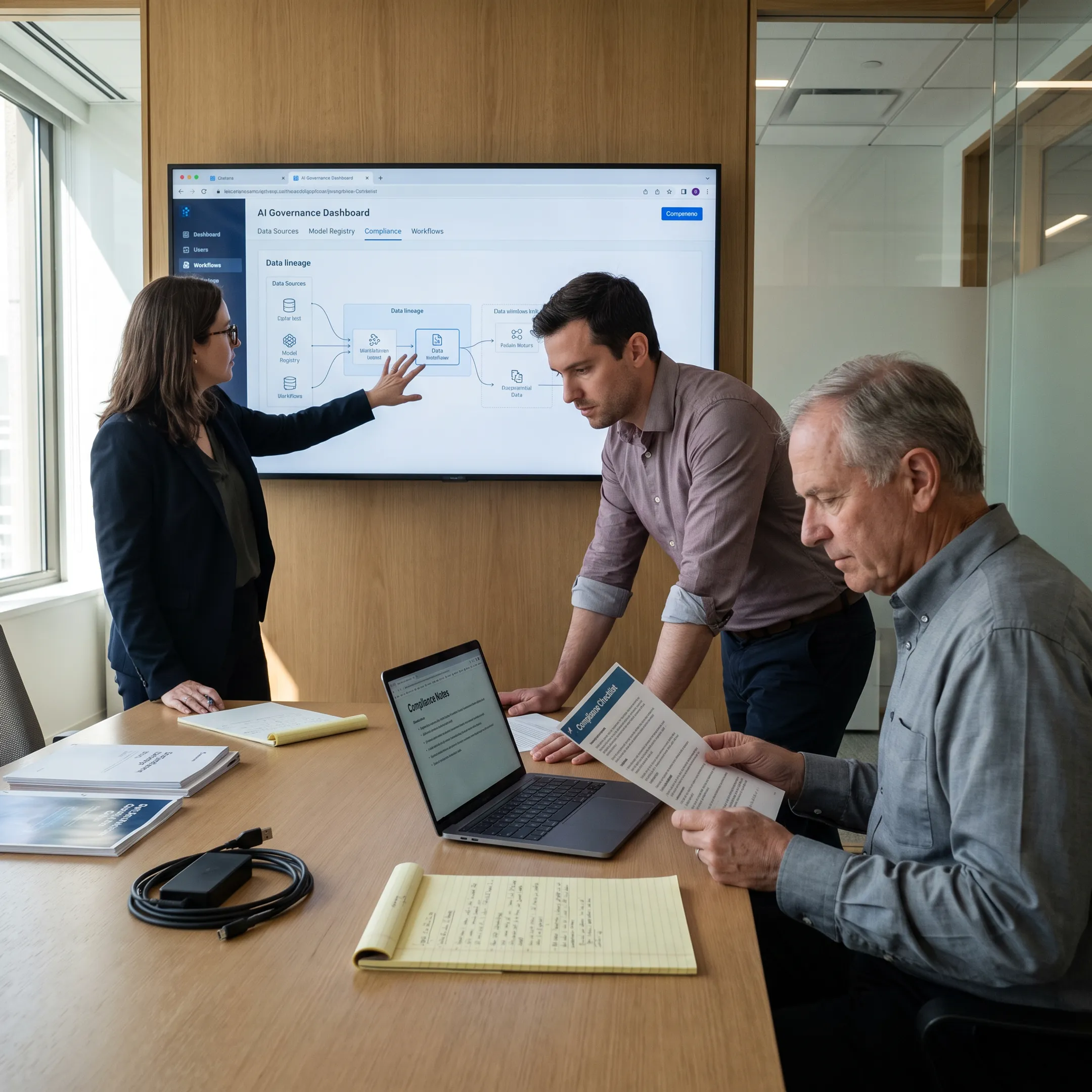 Technology team reviewing a governed AI implementation plan