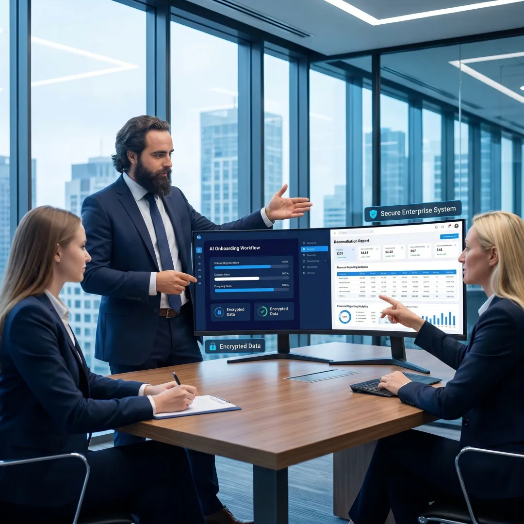 Financial team using AI workflow automation tools