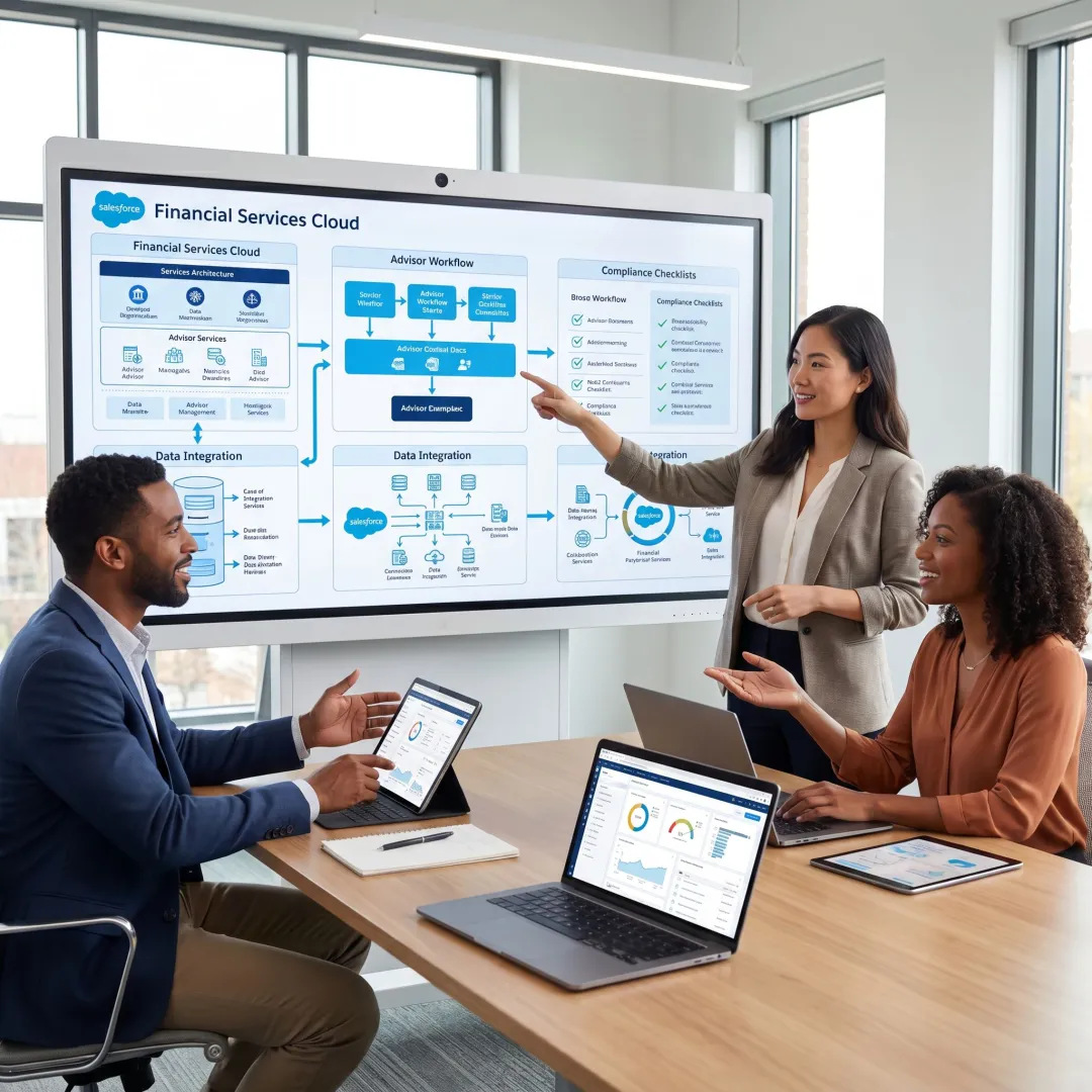 Consultants planning Salesforce financial platform rollout
