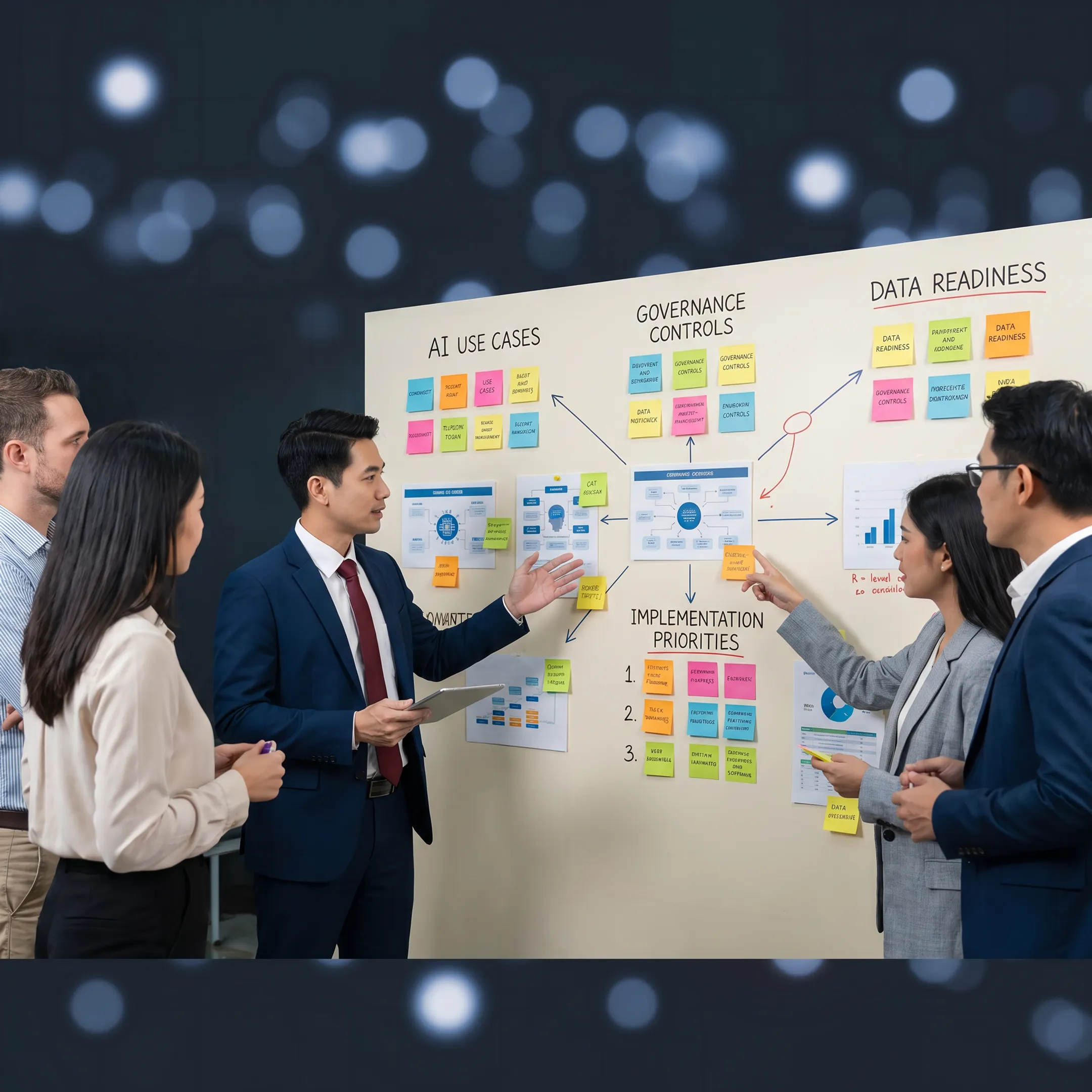 Team mapping a generative AI transformation roadmap