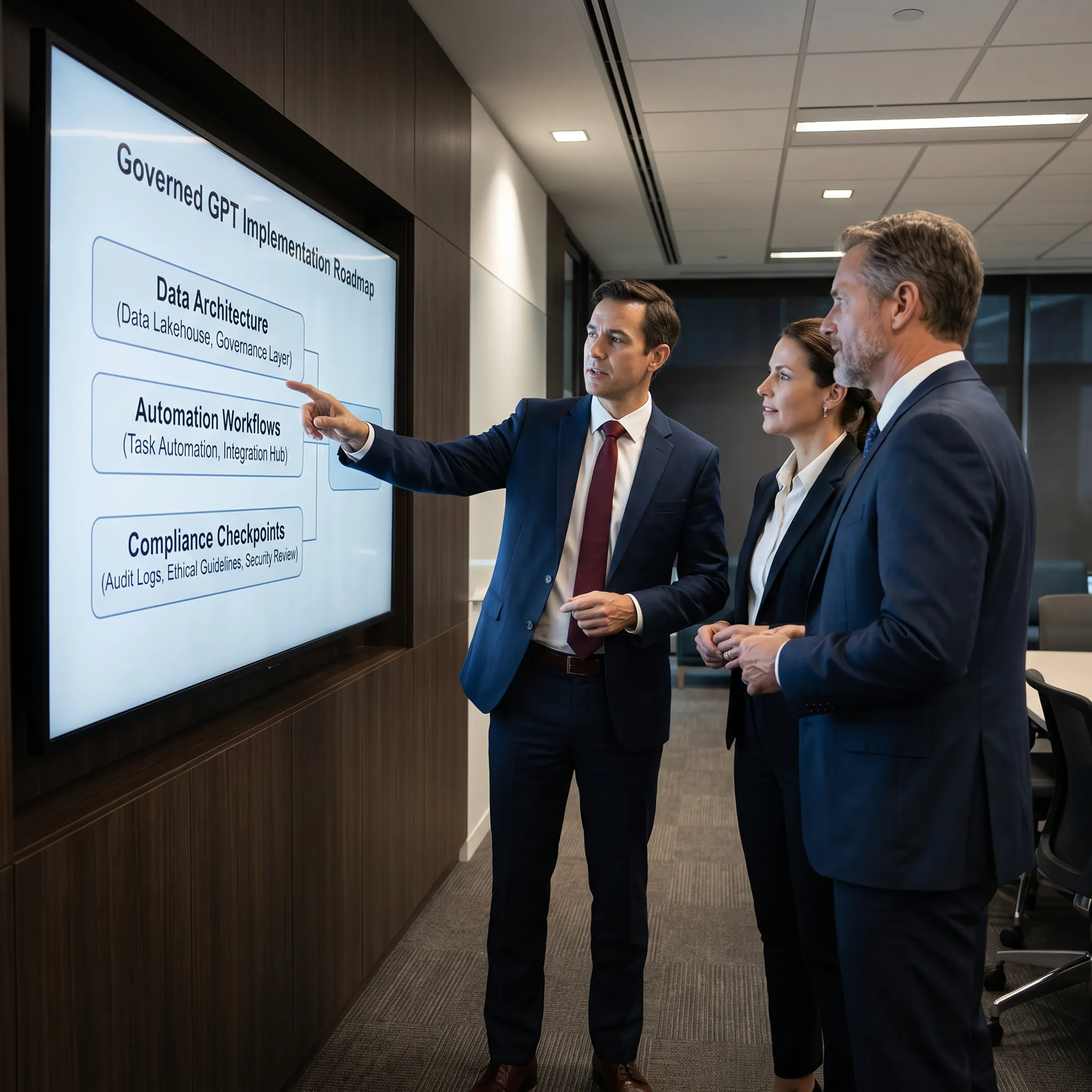 AI consultants mapping a governed GPT implementation plan