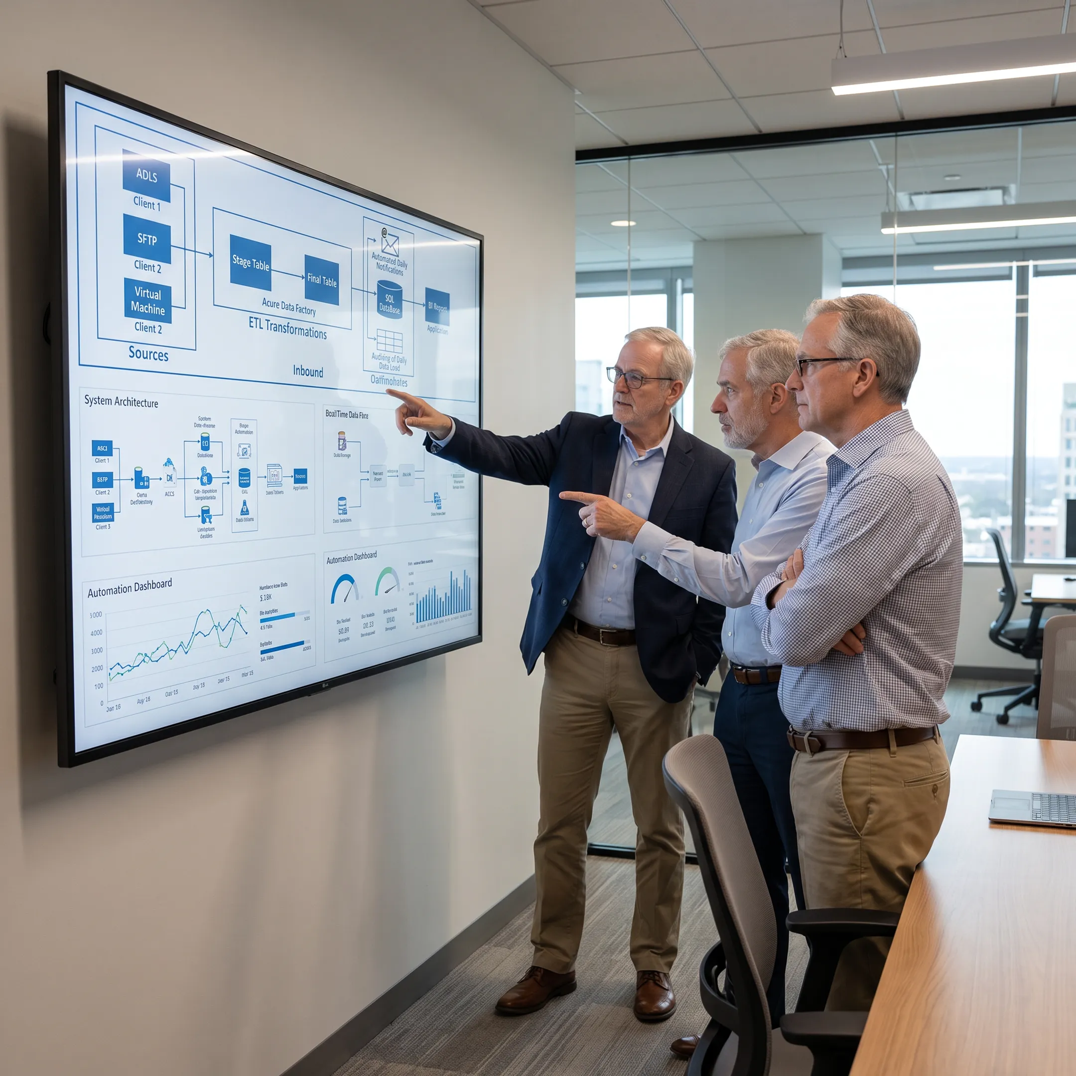 Consultants reviewing adaptive AI architecture