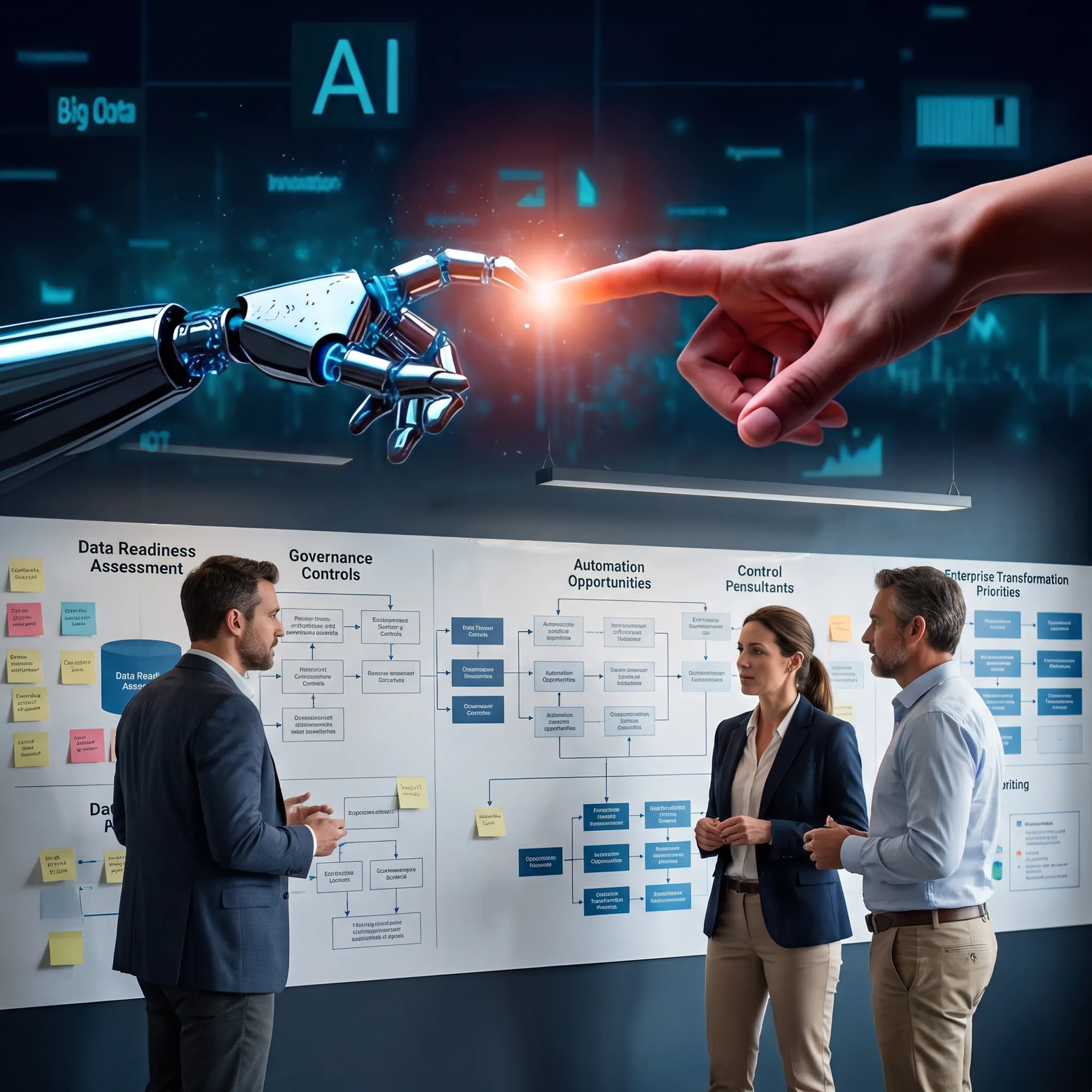 Consultants planning an enterprise AI transformation roadmap