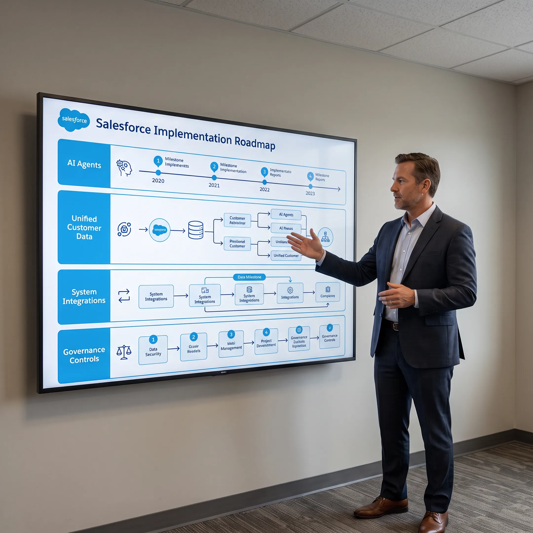 Consultant presenting a Salesforce implementation strategy