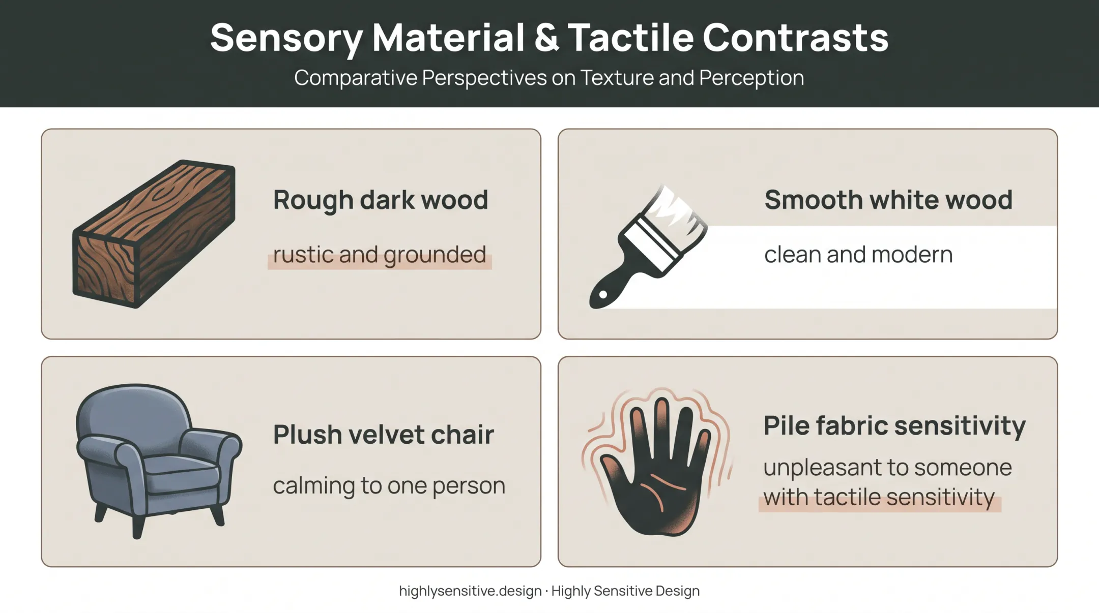 Tactile texture comparison showing material context and sensory responses