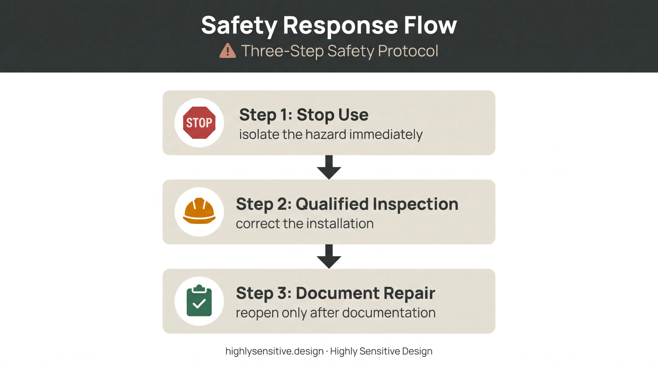 Three-step sensory room equipment safety response process