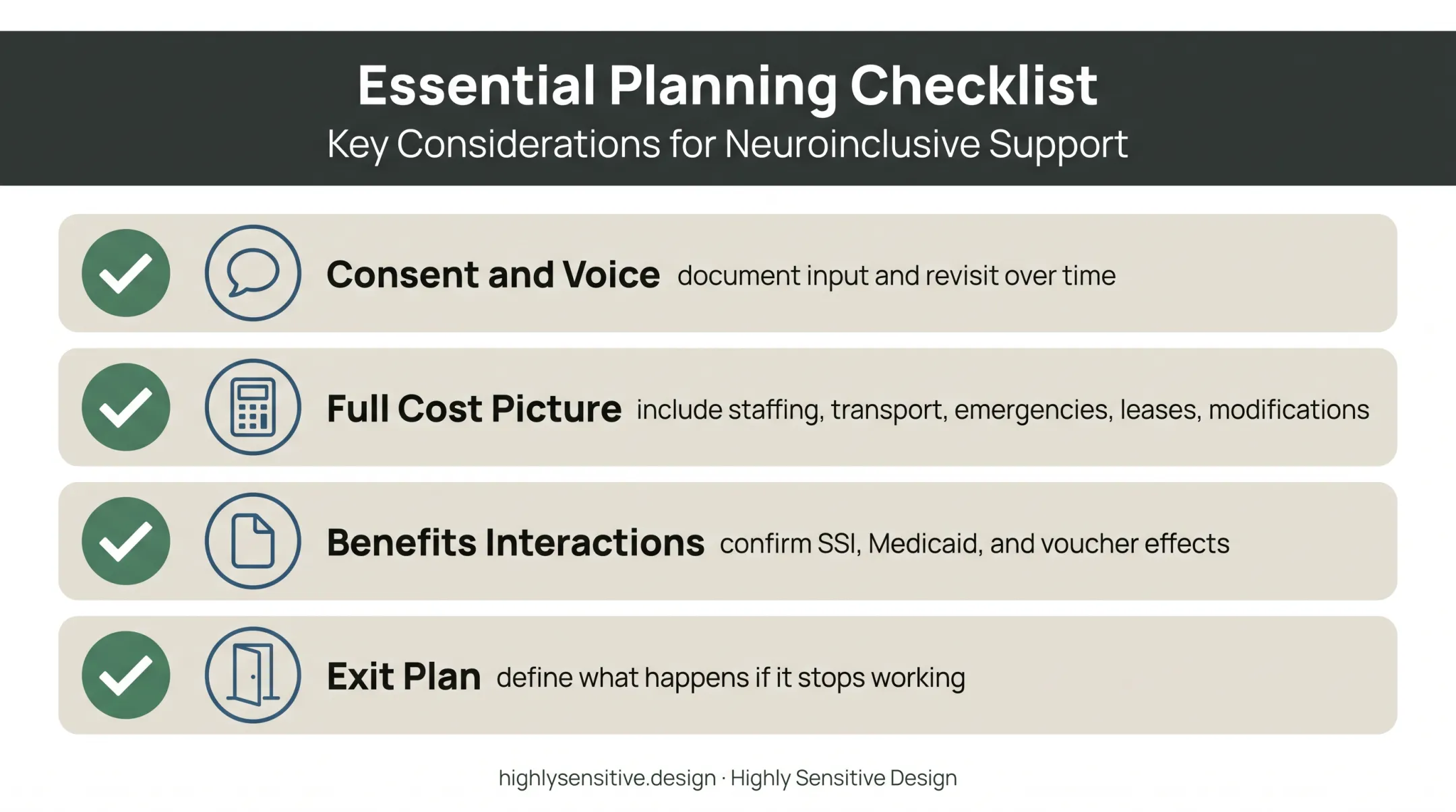 Four-point autistic housing plan finalization checklist