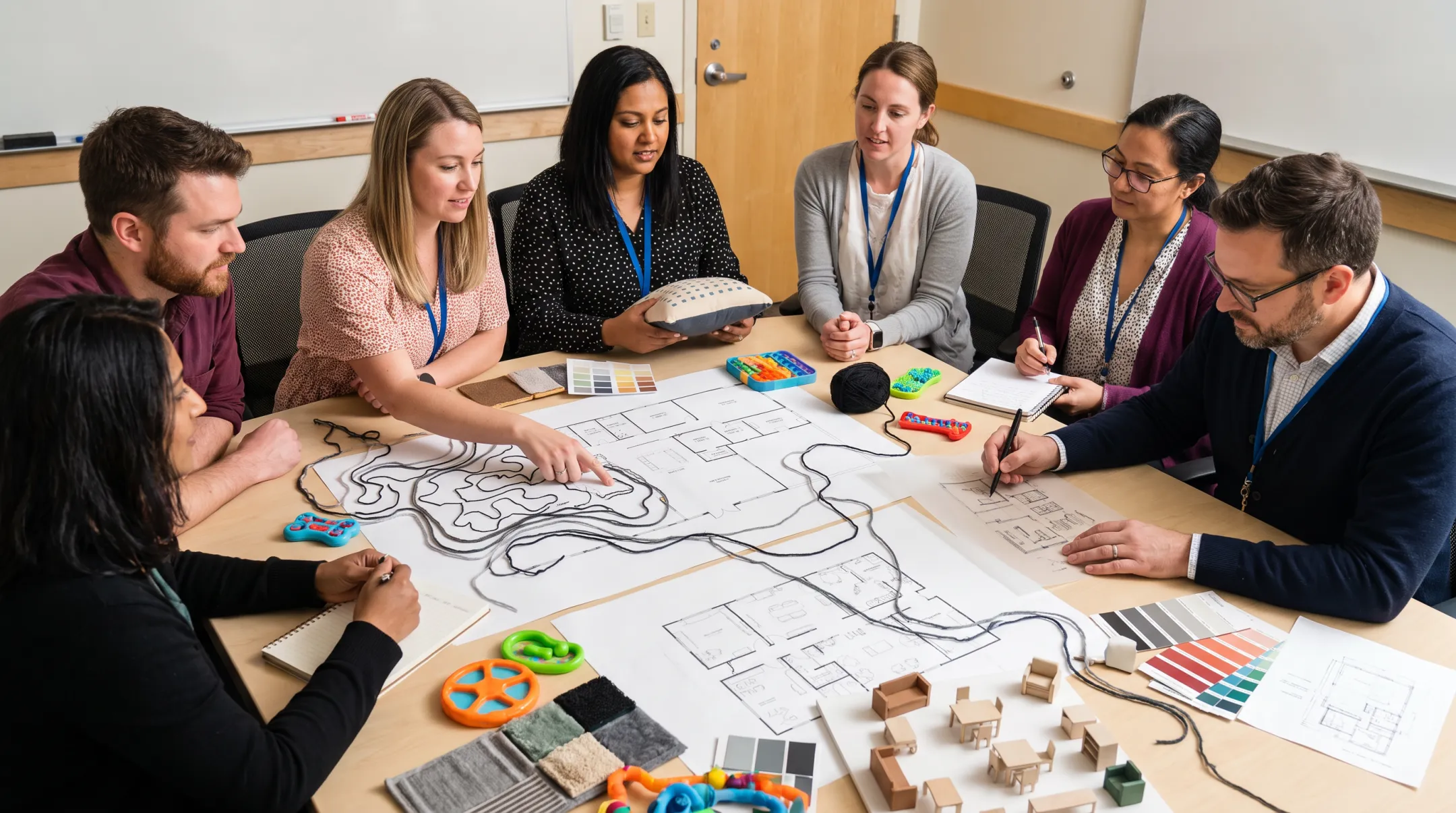 School sensory design consultation reviewing an ADHD-friendly classroom layout