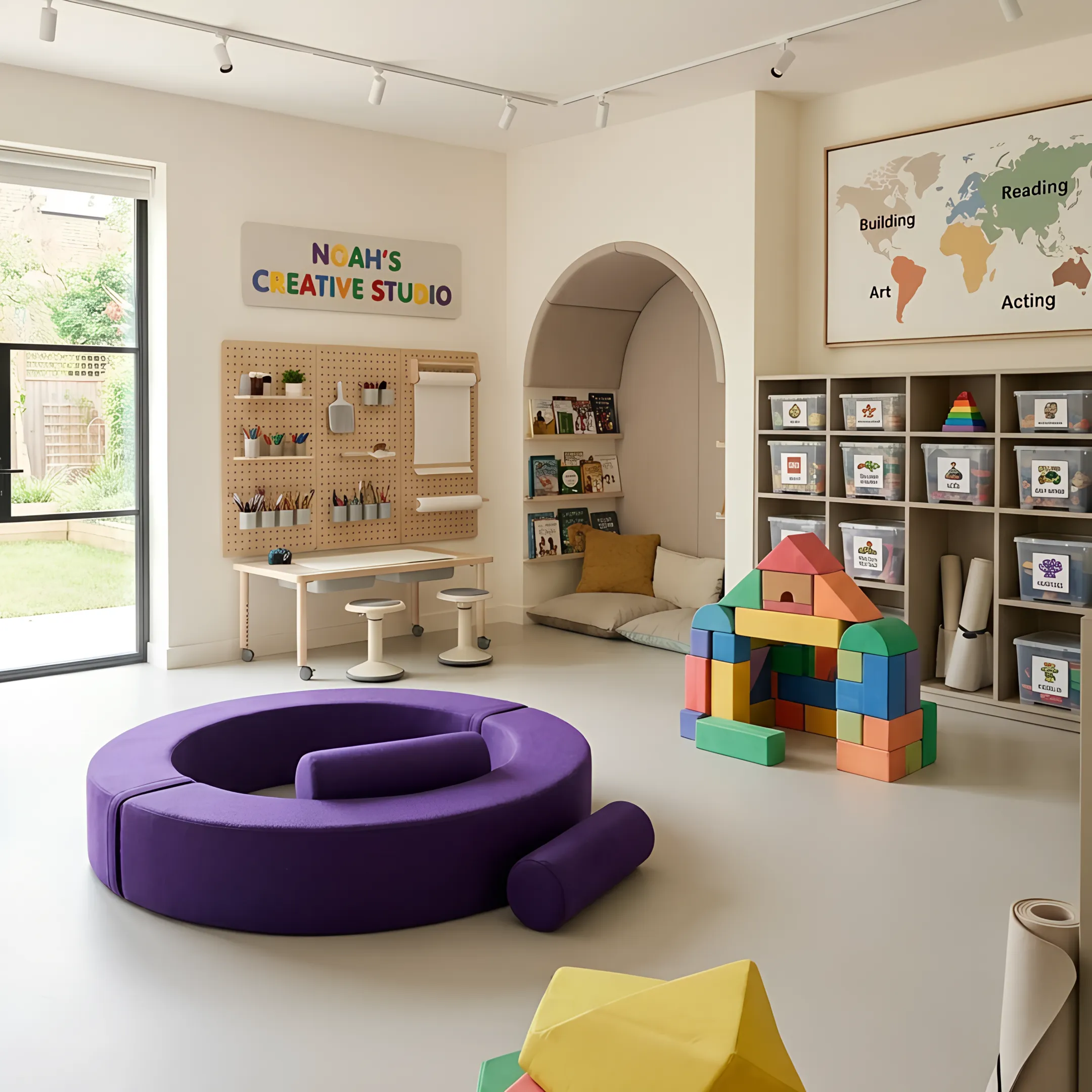 Designer reviewing sensory-aware school environment plans with education professionals