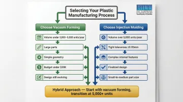 Injection molding versus vacuum forming process selection decision framework flowchart