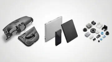 Injection molded automotive dashboard components and consumer electronics plastic housings