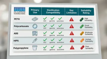 Medical thermoforming material comparison chart PETG polycarbonate ABS polypropylene HIPS