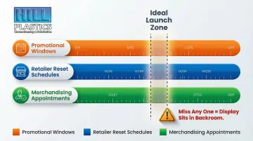 Three-calendar POP display distribution timing alignment promotional retailer and merchandising schedules