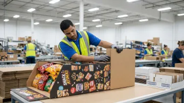 Contract assembly line workers building and quality checking retail POP displays