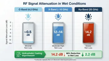 Radar signal attenuation dB loss comparison across C-Band X-Band and Ka-Band frequencies