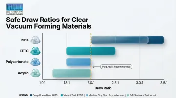Vacuum forming draw ratio comparison chart for HIPS PETG polycarbonate and acrylic materials