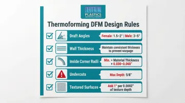 Thermoforming DFM design rules checklist draft angles radii undercuts and wall thickness