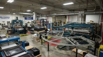 Hill Plastics thermoforming production floor with multiple machines including rotary thermoformer