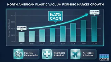 North American vacuum forming market revenue growth from 2023 to 2030 infographic