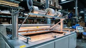 Large-format industrial vacuum forming machine operating in manufacturing facility