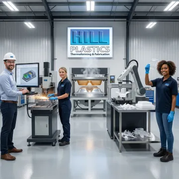 Plastic parts moving through a multi-step contract manufacturing production process