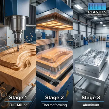 Step-by-step aluminum casting mold making process in a manufacturing facility